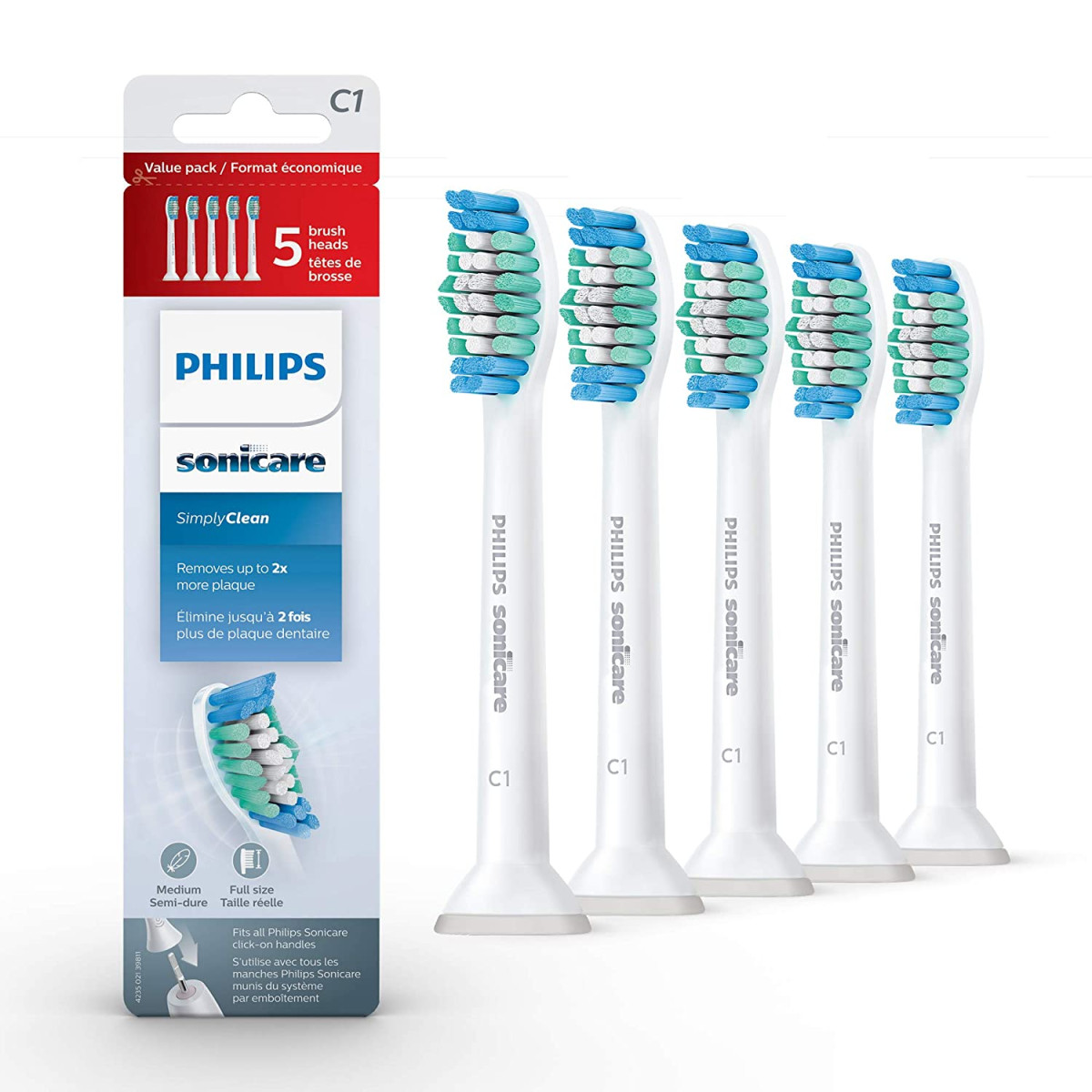 Philips sonicare c1 simply clean náhradní hlavice hx6015/03, 5 ks, bílá