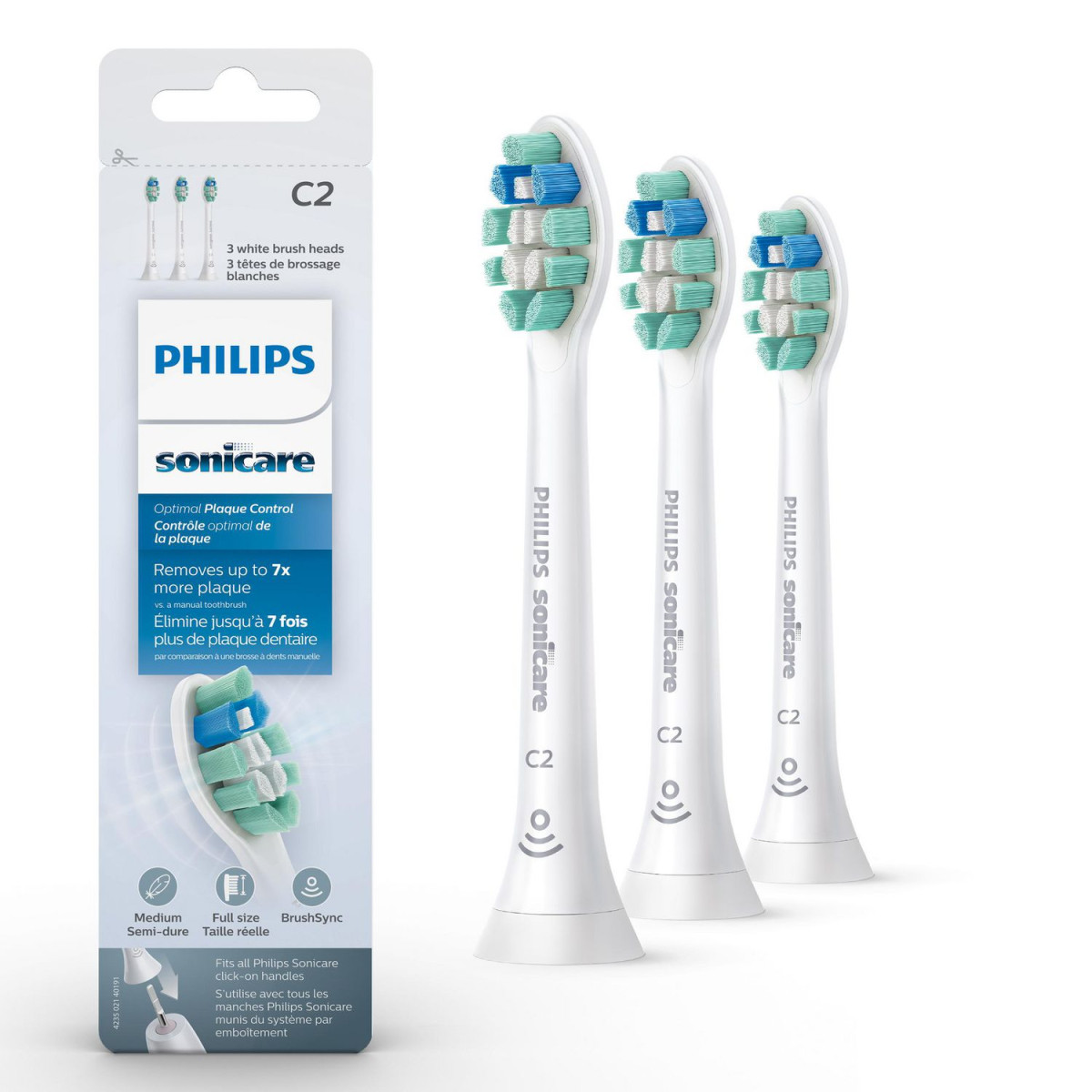 Philips sonicare c2 optimal plaque control náhradní hlavice hx9023/65, 3 ks, bílá
