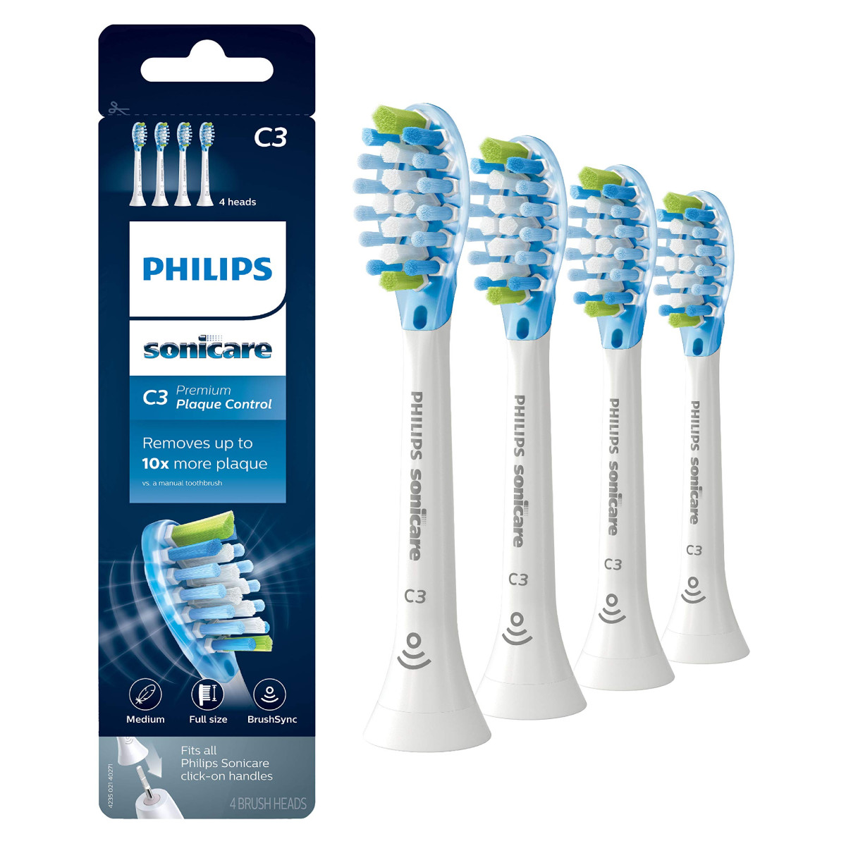 Philips sonicare c3 premium plaque control náhradní hlavice hx9044/95, 4 ks, bílá