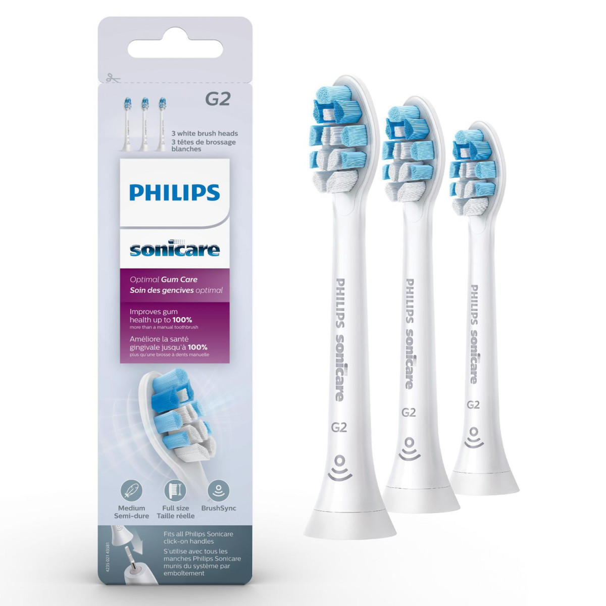 Philips sonicare g2 optimal gum care náhradní hlavice hx9033/65, 3 ks, bílá