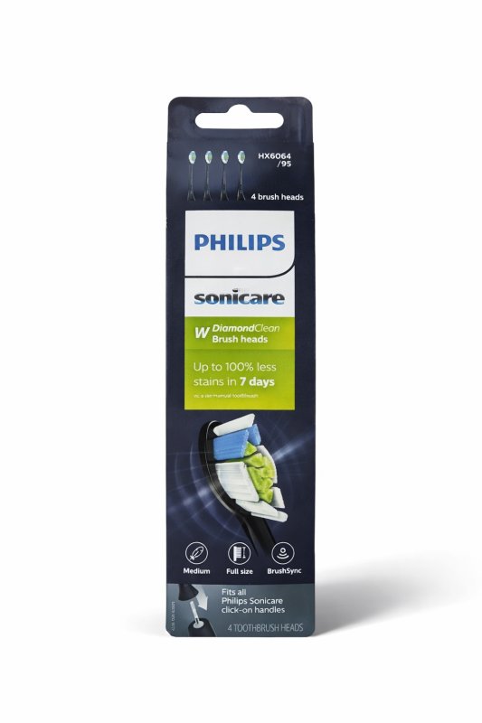Philips sonicare w diamond clean w optimal white náhradní hlavice hx6064, 4 ks, černé